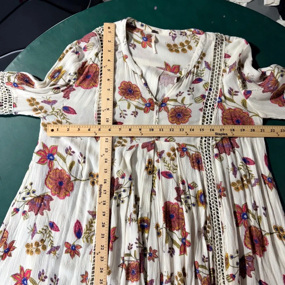 Free People Just The Two of Us Floral Tunic Top Cream Med Hippie Peasant Folk